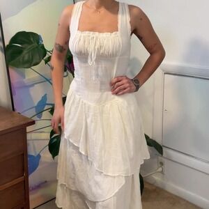 free people White linen maxi dress. size xs